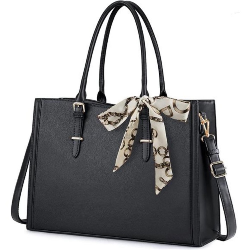 Laptop Bag for Women 15.6 inch Waterproof Laptop Tote Work Bag Leather Bag Black